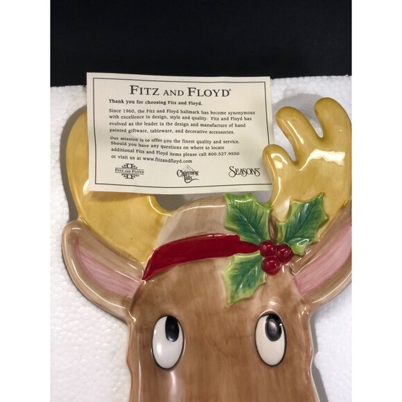 Fitz and Floyd "Snack Therapy" Reindeer Plate Vtg - Picture 4 of 6